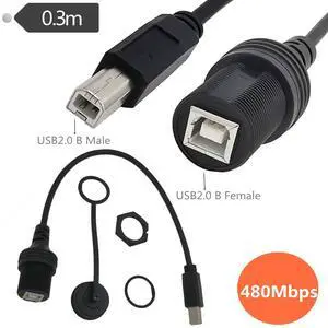 USB 2.0 B IP67 Printing Waterproof Cable, USB B Male To B Female Panel Mounting Waterproof Connector Extension Cable 30Cm USB 2.0 B IP67 Printing Waterproof Cable, USB B Male To B Female Panel Mounting Waterproof Connector Extension Cable 30Cm