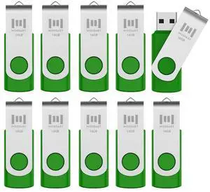 MOSDART USB2.0 16GB Flash Drive, Swivel Design with LED Indicator, Keychain Loop, FAT32 Memory Stick for Data Storage, Green(Pack of 10) MOSDART USB2.0 16GB Flash Drive, Swivel Design with LED Indicator, Keychain Loop, FAT32 Memory Stick for Data Storage, Green(Pack of 10)