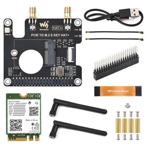 Waveshare PCIe to M.2 E Key HAT, Compatible with Raspberry Pi 5, Support Various NGFF (M.2 E Key) Wireless NIC, Supports USB Bluetooth Connection and HAT+ Standard, Includes Wireless-AX2 Waveshare PCIe to M.2 E Key HAT, Compatible with Raspberry Pi 5, Support Various NGFF (M.2 E Key) Wireless NIC, Supports USB Bluetooth Connection and HAT+ Standard, Includes Wireless-AX2