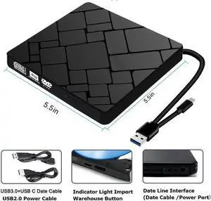External CD DVD Drive,LUOM USB 3.0 Type-C Portable CD DVD +/-RW Player Optical Slim Drive Rewriter Burner for USB Type-C Laptop Desktop PC Windows Mac Linux OS Apple (Black) External CD DVD Drive,LUOM USB 3.0 Type-C Portable CD DVD +/-RW Player Optical Slim Drive Rewriter Burner for USB Type-C Laptop Desktop PC Windows Mac Linux OS Apple (Black)