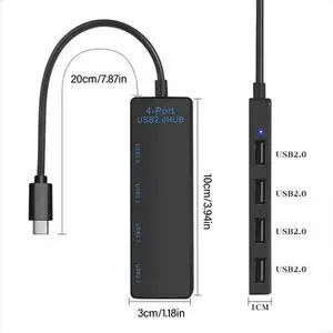 USB C Hub With 4 USB2.0 Port For Laptops Desktops And More Charging Station