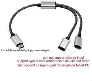 Replacement USB C Male to Double USB C Female Splitter Extension Adapter