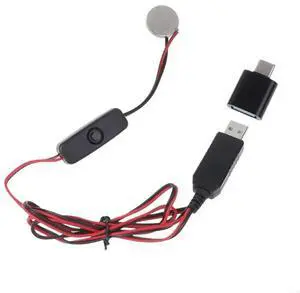 USB 5V2A Input Charging Cable Cord for CR2032 3V Output Powered Device Portable Wire with Switches+Type-C Adapter