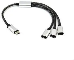 Compact USB C Male to 3 USB C Female Splitter Cable 480Mbps Data Speed Charging Cable for Type C Tablets,Laptops