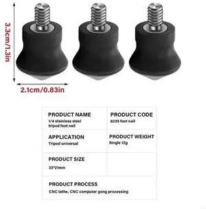 3pcs Slip Resistant Rubber Feet Nails 1/4 Svrew For Tripod And Monopod Stability