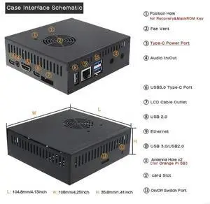 N506 Metal Enclosure Box for Orange 5 5B with Cooling Fan Heatsinks Supports NVMe SSD 2280 and External Antenna