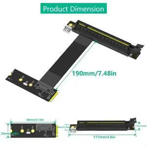 M.2 NGFF Key M to PCIE 16X Graphics Card Risers Adapter Card, Nvme to PCIExpress 16X Extension Cable(Left Direction)