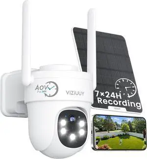 AOV Security Camera, 24H Continuous Recording Security Cameras Wireless Outdoor, WiFi 6, 2K Solar-Powered Cameras for Home Security, 360° PTZ, Auto Tracking, 512G Local Storage(Not Include)