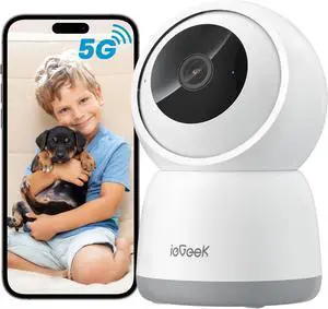 ieGeek 2K Indoor Home Security Cameras360° Pet Camera with Auto Tracking, Motion & Sound Detection3MP Night Vision, 2.4G/5G WiFi Dog Camera with Phone App, Cloud & Memory Storage, Works with Alexa