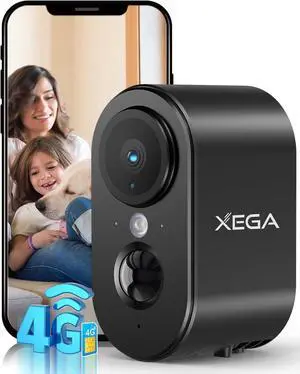 Xega 4G Cellular Security Camera Indoor Built-in SIM Card, 2K No Wi-Fi Camera Portable, LTE Cameras with 6000mAh Battery, PIR Motion Detection, Color Night Vision, 2-Way Audio, TF/Cloud