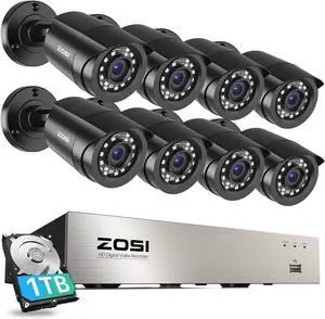 ZOSI 3K Lite 8CH Security Camera System Outdoor with 1TB Hard Drive,AI Human/Vehicle Detection,Night Vision,H.265+ 8 Channel 5MP Lite Video DVR Recorder,8X 1080P HD 1920TVL Weatherproof CCTV Cameras