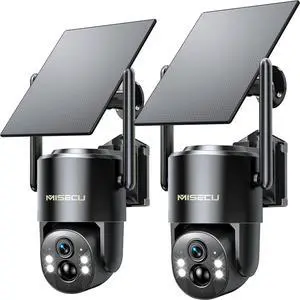 4G LTE Cellular Solar Security Camera Wireless Outdoor, No WiFi Solar Powered Outdoor, 2.5K Color Night Vision, AI Motion Detection, 360° PTZ Live View, 2 Way Talk, Built in SIM Card (2 Pack)