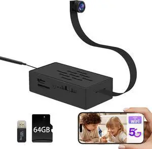 1080P Camera DIY Module, 5G/2.4G WiFi Nanny Cam with Motion Detection 140° Wide Angle, Portable Mini Camera Module for Home Security (5G/2.4G WiFi with 64G Card - Built-in 800 mah Battery)