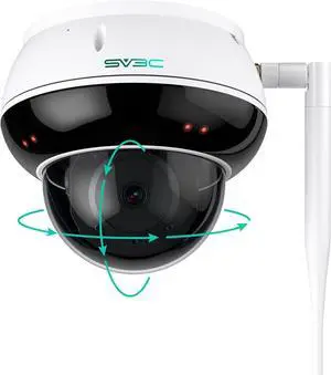SV3C PTZ WiFi Security Camera Outdoor, 5MP Wireless Dome Camera Indoor with Auto Tracking, Infrared Night Vision, 2-Way Audio, Motion Detection, RTSP, FTP, SD Card Record, PC, APP, 2.4/5 GHz WiFi