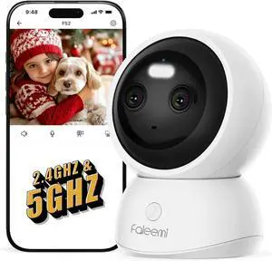 Dual Lens 2.4/5GHz WiFi Security Camera, 360° PTZ 2K Indoor Nanny Cams with Phone App, 2-Way Audio, Motion Tracking, Night Vision, for Pet/Dog/Baby Monitor/Elder/Home Security, Local Storage