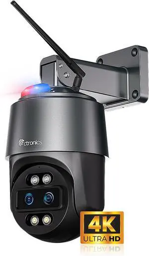 Ctronics [10X Hybrid Zoom] Dual-Lens 4K 8MP Security Camera Outdoor, Auto Tracking & Zoom, 2.4/5GHz WiFi, AI Human/Vehicle/Animal Detection, 256GB TF/Cloud/FTP/NAS Storage, Color Night Vision