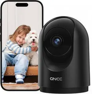 GNCC 2K Security Camera Indoor 360° WiFi Cameras for Home Security with Motion Detection, Pet/Dog/Baby Camera with Phone app, Baby Monitor&Night Vision, TF/Cloud Storage(Not Included) 2.4Ghz WiFi