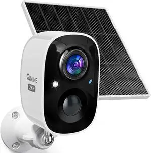 QNINE Solar Security Camera Wireless Outdoor, 3MP/2.5K Resolution Battery Powered 2.4GHz WiFi Camera with 2-Way Audio, PIR Motion Detection, IP65 Waterproof, Color Night Vision, TF/Cloud Storage