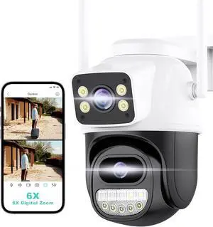 Security Camera Outdoor 2.4G WiFi PTZ Outdoor Camera Dual Lens Home Security Cameras Linkage 360°View 4MP Plug-in Cable Two-Way Talk,AI Detection,Full-Color Night Vision,Auto Tracking,24/7 Recording