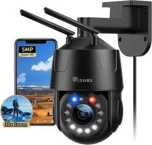 Ctronics 5MP 30X Optical Zoom Metal Security Camera WiFi 2.4/5Ghz Outdoor with Auto Cruise & Zoom, Surveillance Cameras 492ft Night Vision,Human/Motion Detection,IP66