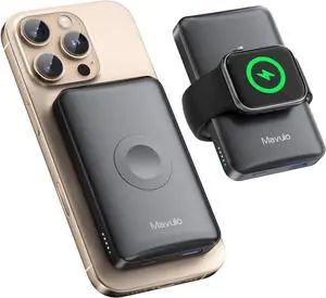 Mavulo 2 in 1 Wireless Portable Charger for Apple Watch and iPhone, 12000mAh Magnetic Power Bank 20W USB C Fast Charging Battery Pack for iPhone 16 15 14 13 12 Series Travel iWatch Charger