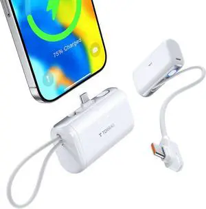TORRAS iPhone 16 Portable Charger, 5000mAh 22.5W Power Bank with Built-in USB-C Cable, Fast Charge Battery Pack for iPhone 15, Galaxy S25, Google for Travel Outdoor Hiking Backup Battery, Arctic White