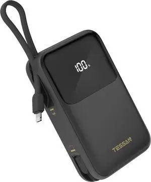 TESSAN Portable Charger Power Bank with Built in USB-C Cable, 20000mAh Fast Charging Battery Pack with PD 30W Output Travel Essentials for iPhone 16/15 Series, Samsung, Tablets