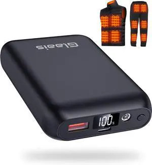Glaais 7.4V 16000mAh Heated Vest Battery Pack Compatible with ORORO and Venustas, Portable LED Display Battery Pack for Heated Vest, Rechargeable Power Bank for Heated Vests, Jackets, Pants