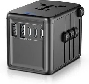 Universal Travel Adapter 6.0A 30W International Power Adapter 5 USB C/A Ports + AC Outlets for All USB Devices Type I C G A Plugs 110V 220V A/C European Travel Plug Adapter for 200+ Countries