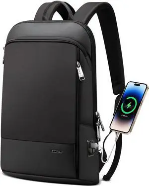 BOPai Slim Laptop Thin Business Backpack with Bottle Holder USB Charging Professional for Men Notebook Work Office Anti Theft Smart Computer 15-15.6 inch Back pack Light Black