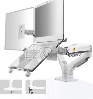 Laptop Mount with Adjustable Tray for 10-17Notebook, Full Motion Arm with VESA Plate for 17-30Monitor,Clamp-on Grommet Mounting F160-FP (White)