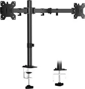 Dual Monitor Mount, Height Adjustable Swivel for 13-27" Screens | Monitor Stand with Steel Frame Supports Up To 22 Lbs; Includes C-Clamp Mount and Adjustable Tilt/Rotation For Optimal Viewing Dual Monitor Mount, Height Adjustable Swivel for 13-27" Screens | Monitor Stand with Steel Frame Supports Up To 22 Lbs; Includes C-Clamp Mount and Adjustable Tilt/Rotation For Optimal Viewing