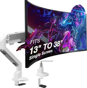 AVLT Single 13"-38" Monitor Arm Desk Mount - White | fits One Flat/Curved/Ultrawide Screen Full Motion Height Swivel Tilt Rotation Adjustable Arm - VESA/C-Clamp/Cable Management AVLT Single 13"-38" Monitor Arm Desk Mount - White | fits One Flat/Curved/Ultrawide Screen Full Motion Height Swivel Tilt Rotation Adjustable Arm - VESA/C-Clamp/Cable Management