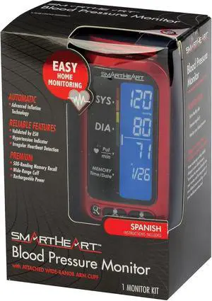 SmartHeart Blood Pressure Monitor | Attached Upper Arm Cuff | Advanced Inflation Technology | 500-Reading Memory