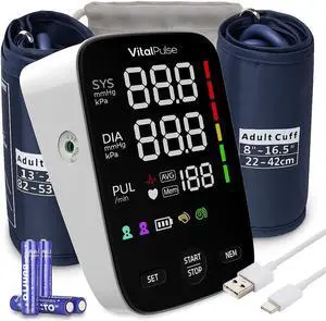 Blood Pressure Monitor - Digital BP Monitor with 8.7 - 16.5 Cuff and 13 - 21 Cuff (Set of 2) Automatic Blood Pressure Cuff for Upper Arm with Large LED Display with 2x120 Reading Memory