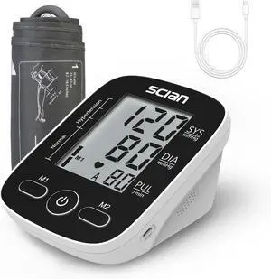 Scian Blood Pressure Monitor Upper Arm for Home Use, Automatic Blood Pressure Arm Cuff with Large Cuff 8.7"-16.5", Large LCD Display, 2 User 180 Memory, USB Cable (Black)