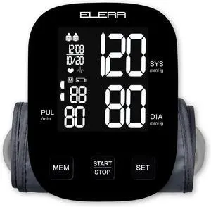 ELERA Blood Pressure Monitors for Home Use, Automatic Upper Arm Blood Pressure Monitor with Large Cuff (9''-17'') Large Backlit Display, USB Cable & Batteries Included