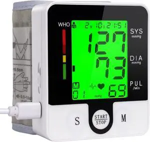 Wrist Blood Pressure Monitor for Home Use Digital Automatic Talking Wrist Blood Pressure Cuff, Rechargeable Blood Pressure Machine Adjustable Bp Cuff 3 Color Backlit LCD Display
