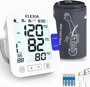 ELERA XL Cuff Blood Pressure Monitor (13-21" for Big Arms) - Large Screen, Automatic Upper Arm for Home Use, Backlight Display, 2 Users