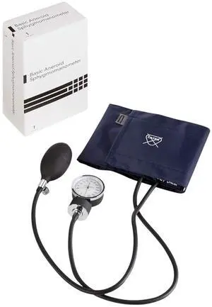 McKesson Basic Pocket Aneroid Sphygmomanometer - Blood Pressure Gauge and Cuff, 2 Tubes, for Adults, Navy Blue - Large Cuff, 23 cm to 40 cm, 21.6 in Long Tubes, 1 Count