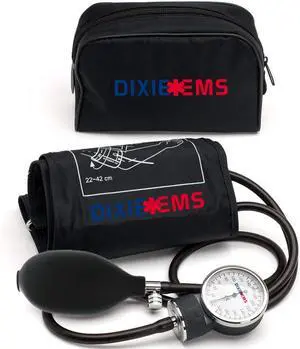 Dixie EMS Deluxe Aneroid Sphygmomanometer Blood Pressure D-Ring Cuff - Black