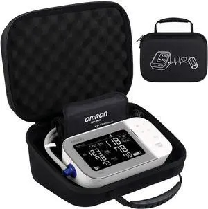 BOVKE Hard Carrying Case for OMRON Platinum BP5465 BP5450 / OMRON Gold BP5360 BP5350 Upper Arm Blood Pressure Monitor, Extra Room fits Upper Arm Cuff and AC Adapter, Black+Black (NOT for BP7450)