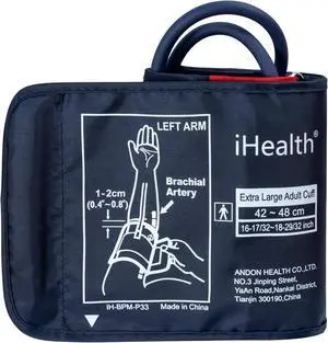 iHealth Extra Large Adult Replacement Blood Pressure Cuff for Big Arms (16.5"-18.9", 42-48cm), Compatible for iHealth Track Smart Upper Arm Blood Pressure Monitor, Cuff Only