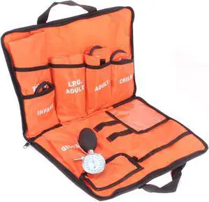 Dixie EMS Aneroid Sphygmomanometer Kit, Manual Blood Pressure Monitor Set with 5 Cuffs for Infant, Child, Adult, Large Adult, Thigh, & Carrying Case - Orange