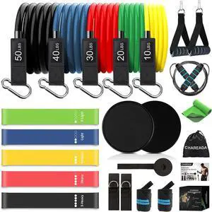 23 Pack Resistance Bands Set Workout Bands, 5 Stackable Exercise Bands 5 Loop Resistance Bands 2 Core Sliders, Door Anchor Handles Ankle Straps Carry Bag Instant Cooling Towel Wrist Wraps
