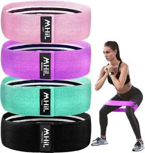 Fabric Resistance Bands for Women & Men  4 Durable Exercise Bands for Working Out, Non-Slip & Non-Pinching Workout Bands  Multiple Resistance Levels Booty Bands for Legs Butt Glutes Hips Abs & More.