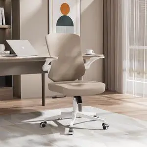 Office Chair, Ergonomic High Back Comfy Desk Chairs and Flip-up Armrest Lumbar, Swivel Tilt Function Backrest Computer Chair,PU Rolling Wheels Capacity 350LBS (Khaki)