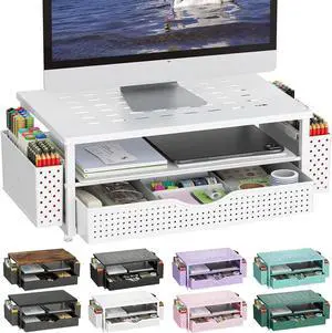 gianotter Desk Organizers and Accessories, Monitor Stand with Drawer and 2 Pen Holder, Desktop Organizer Suitable for Offices and Dormitories (White) gianotter Desk Organizers and Accessories, Monitor Stand with Drawer and 2 Pen Holder, Desktop Organizer Suitable for Offices and Dormitories (White)