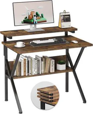 COTUBLR Small Desk, 27.5 Inch Small Computer Desk for Small Spaces, Computer Desk with Adjustable Monitor Stand, Compact Desk with Storage, Tiny Desk Study Desk for Bedroom Home Office, Rustic Brown COTUBLR Small Desk, 27.5 Inch Small Computer Desk for Small Spaces, Computer Desk with Adjustable Monitor Stand, Compact Desk with Storage, Tiny Desk Study Desk for Bedroom Home Office, Rustic Brown