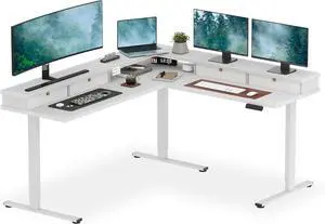 SANODESK 71x63 Electric L-Shaped Corner Standing Desk with 4 Drawers | Reversible L-Shape Desk, 28.3"-45.9" Height, 4 Presets, 3-Leg Frame Holds 220 Lbs, Spacious Top, 2-Box Ship, White SANODESK 71x63 Electric L-Shaped Corner Standing Desk with 4 Drawers | Reversible L-Shape Desk, 28.3"-45.9" Height, 4 Presets, 3-Leg Frame Holds 220 Lbs, Spacious Top, 2-Box Ship, White